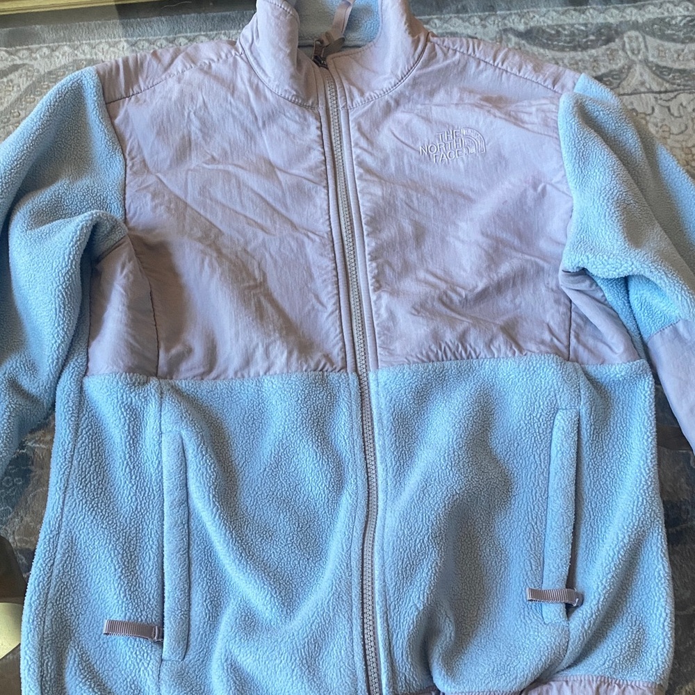 Girls The North Face Light Grey and Blue Fleece Jacket